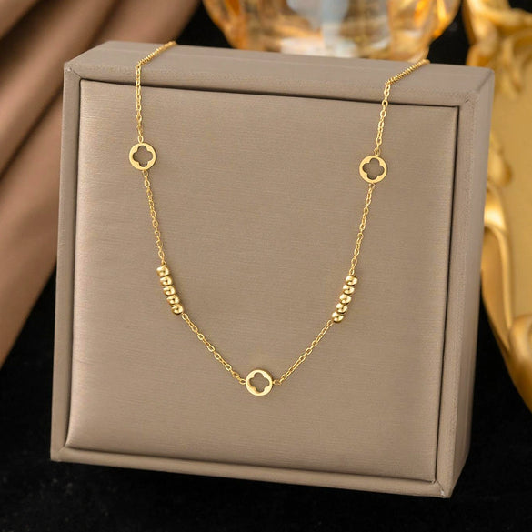 Wholesale Women's Doublelayered Long Necklace With Heart Shape Titanium Steel Pendant Real Gold Plated In The Furnace Oshaped Chain