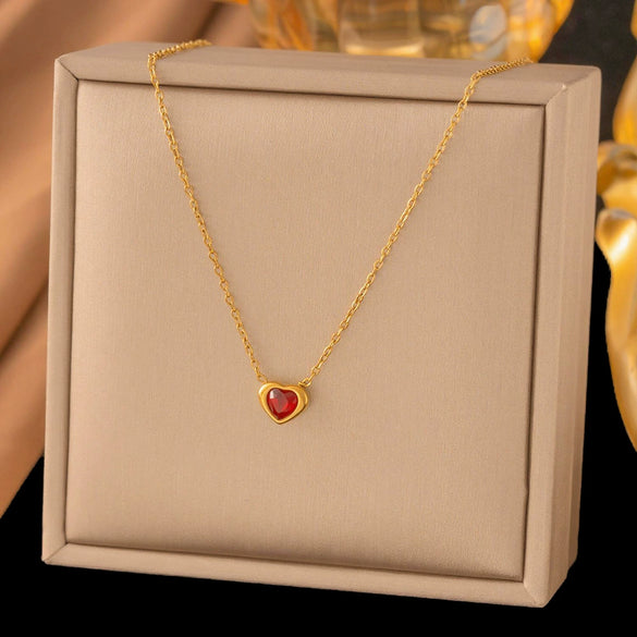 Wholesale Women's Doublelayered Long Necklace With Heart Shape Titanium Steel Pendant Real Gold Plated In The Furnace Oshaped Chain