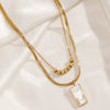 Wholesale Women's Doublelayered Rectangular White Shell Stainless Steel And Titanium Steel Necklace With Geometric Design And 18K Gold Electroplating