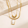 Wholesale Women's Doublelayered Rectangular White Shell Stainless Steel And Titanium Steel Necklace With Geometric Design And 18K Gold Electroplating