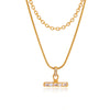 Wholesale Women's Doublelayered Tbar Geometric Stainless Steel Necklace With Pvd Furnace Vacuum Real Gold Plating