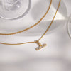Wholesale Women's Doublelayered Tbar Geometric Stainless Steel Necklace With Pvd Furnace Vacuum Real Gold Plating