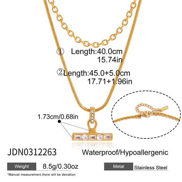Wholesale Women's Doublelayered Tbar Geometric Stainless Steel Necklace With Pvd Furnace Vacuum Real Gold Plating