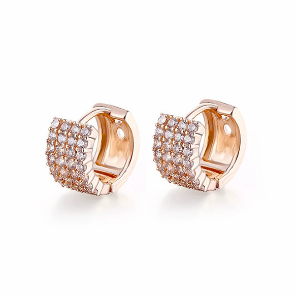 Wholesale Women's Doublerow Ear Buckle Geometric Diamond Zircon Earrings With Electroplating Treatment