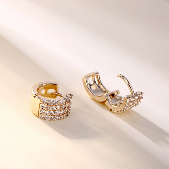 Wholesale Women's Doublerow Ear Buckle Geometric Diamond Zircon Earrings With Electroplating Treatment