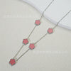 Wholesale Women's Doublesided Clover And Leaf Pendant Collarbone Cross Chain Fashion Simple Versatile Silverplated Titanium Steel Necklace