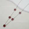 Wholesale Women's Doublesided Clover And Leaf Pendant Collarbone Cross Chain Fashion Simple Versatile Silverplated Titanium Steel Necklace