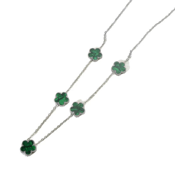 Wholesale Women's Doublesided Clover And Leaf Pendant Collarbone Cross Chain Fashion Simple Versatile Silverplated Titanium Steel Necklace