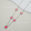 Wholesale Women's Doublesided Clover And Leaf Pendant Collarbone Cross Chain Fashion Simple Versatile Silverplated Titanium Steel Necklace