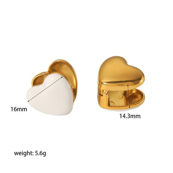 Wholesale Women's Doublesided Love Epoxy Rhinestone Heart Shape Stainless Steel 18K Goldplated Earrings