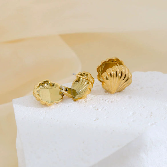 Wholesale Women's Doublesided Shell Stainless Steel 18K Gold Electroplated Earrings