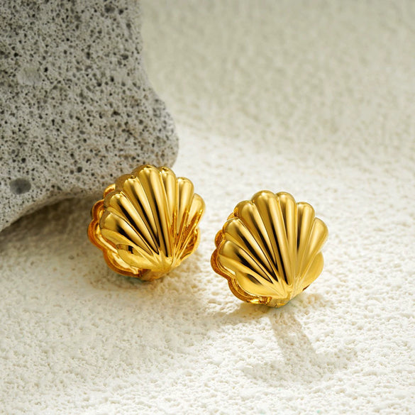 Wholesale Women's Doublesided Shell Stainless Steel 18K Gold Electroplated Earrings