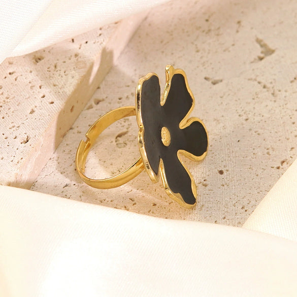 Wholesale Women's Dripping Oil Flower Stainless Steel Ring Hand Jewelry