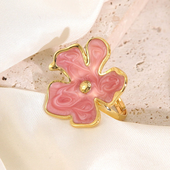 Wholesale Women's Dripping Oil Flower Stainless Steel Ring Hand Jewelry