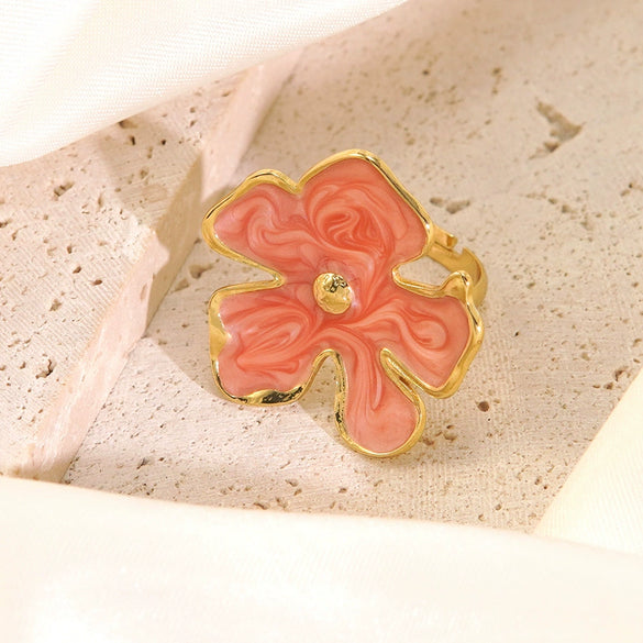 Wholesale Women's Dripping Oil Flower Stainless Steel Ring Hand Jewelry