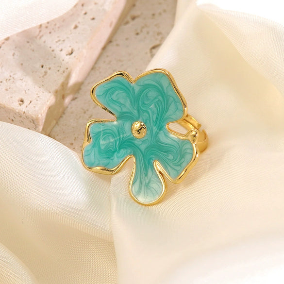 Wholesale Women's Dripping Oil Flower Stainless Steel Ring Hand Jewelry