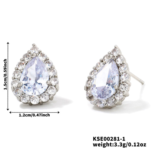 Wholesale Women's Drop Shape Copper Zircon Micropaved Leaf Pattern Electroplated Earrings
