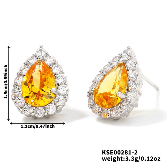 Wholesale Women's Drop Shape Copper Zircon Micropaved Leaf Pattern Electroplated Earrings