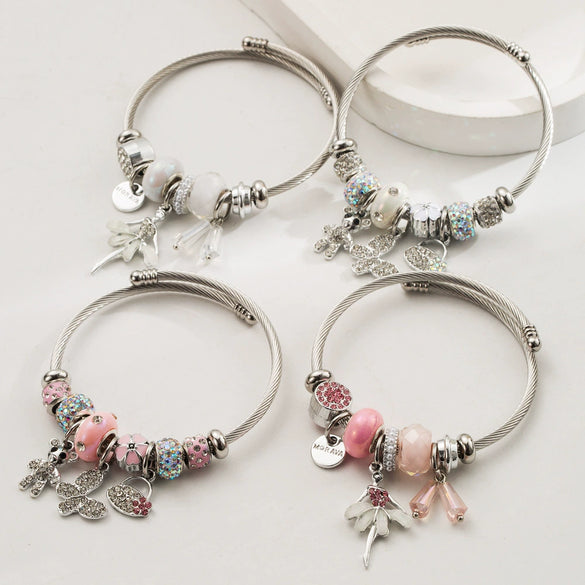 Wholesale Women's Electroplated Alloy And Stainless Steel Butterfly And Bear Pattern Bracelet