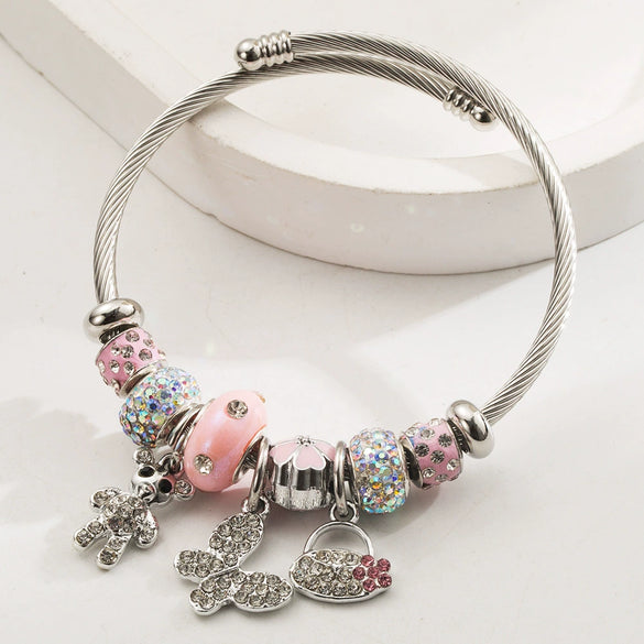 Wholesale Women's Electroplated Alloy And Stainless Steel Butterfly And Bear Pattern Bracelet