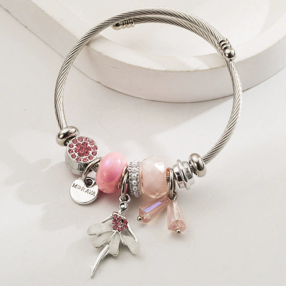 Wholesale Women's Electroplated Alloy And Stainless Steel Butterfly And Bear Pattern Bracelet