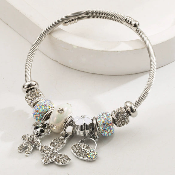 Wholesale Women's Electroplated Alloy And Stainless Steel Butterfly And Bear Pattern Bracelet