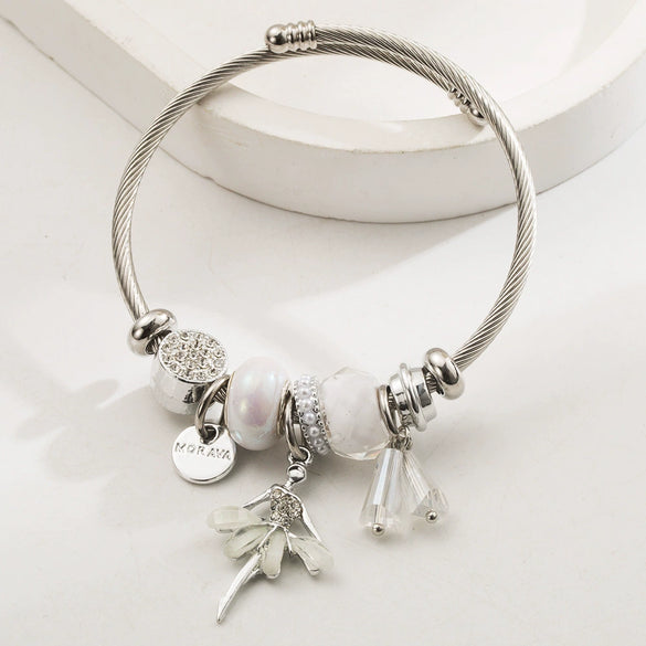 Wholesale Women's Electroplated Alloy And Stainless Steel Butterfly And Bear Pattern Bracelet