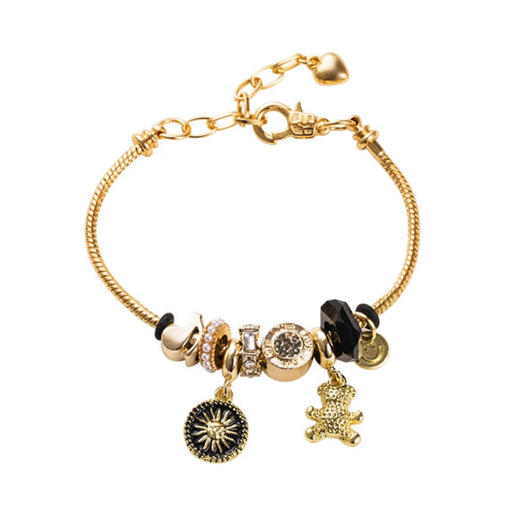 Wholesale Women's Electroplated Alloy Bracelet With Lucky Beads And Bear Pendant