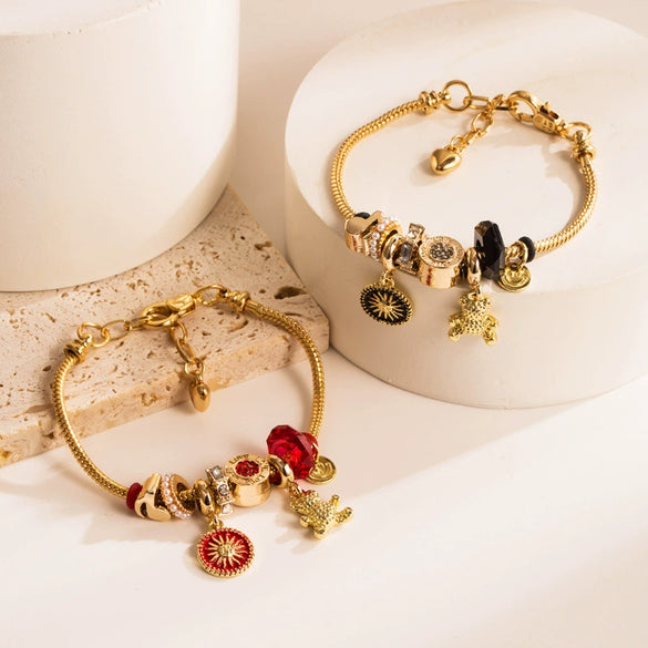 Wholesale Women's Electroplated Alloy Bracelet With Lucky Beads And Bear Pendant