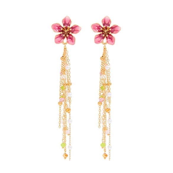 Wholesale Women's Electroplated Alloy Geometric Flower Tassel Earrings With Colorful Crystal Pendants