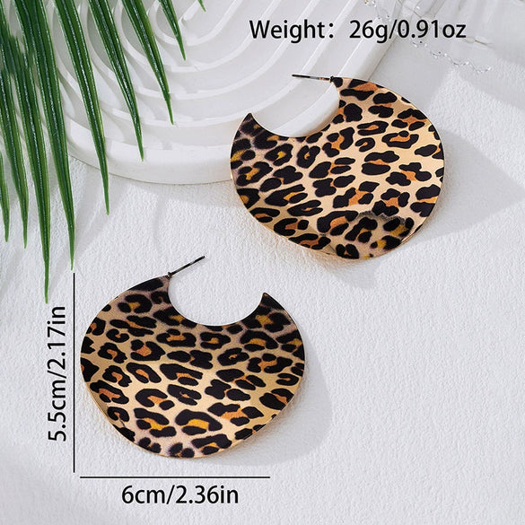 Wholesale Women's Electroplated Alloy Geometric Leopard Print Circular Earrings