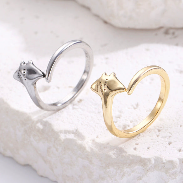 Wholesale Women's Electroplated Environmentally Friendly Copper Animal Shape Manta Ray Open Ring Accessories