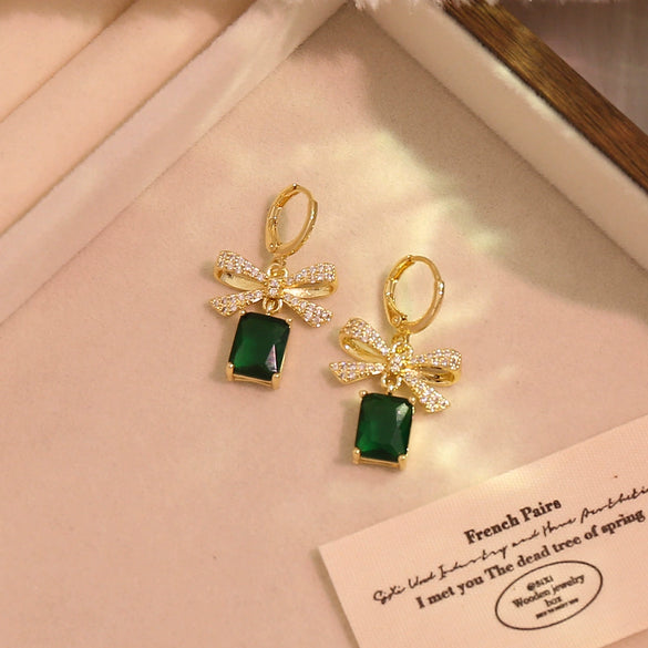 Wholesale Women's Electroplated Environmentally Friendly Copper Bow Tie Micropaved Zircon Earrings