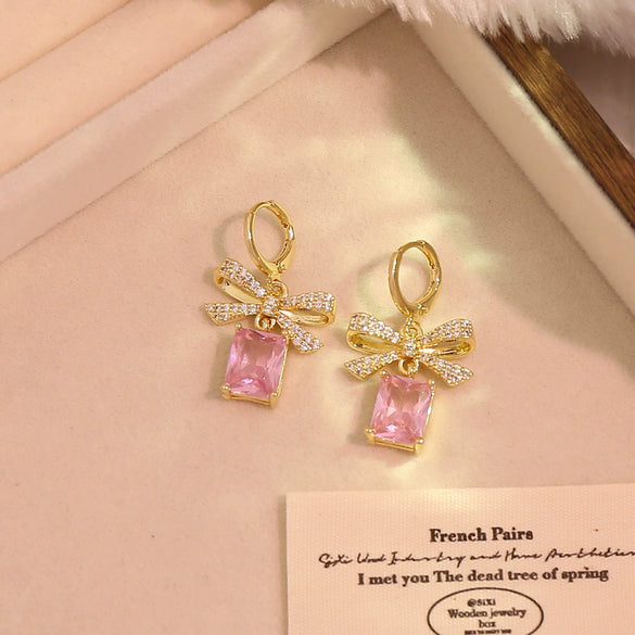 Wholesale Women's Electroplated Environmentally Friendly Copper Bow Tie Micropaved Zircon Earrings