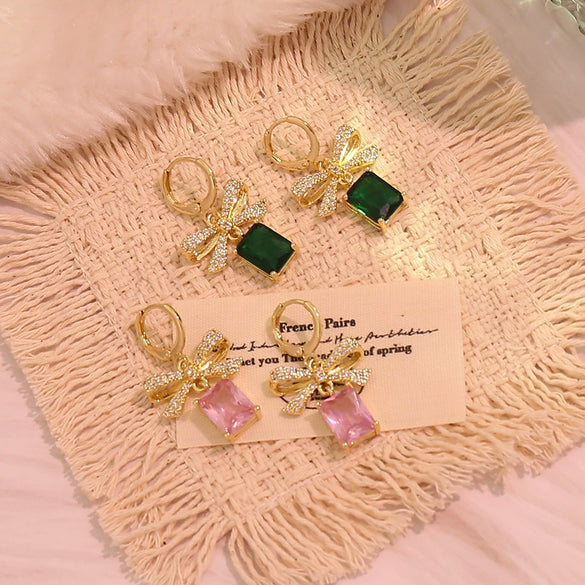 Wholesale Women's Electroplated Environmentally Friendly Copper Bow Tie Micropaved Zircon Earrings