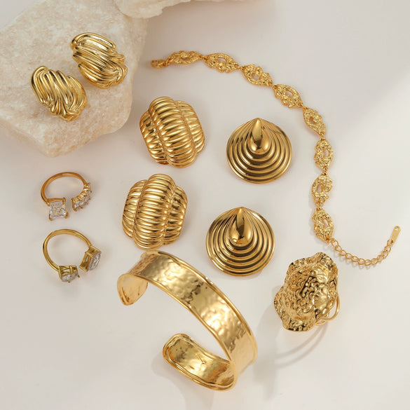 Wholesale Women's Electroplated Geometric Drop Shape Stainless Steel Jewelry Earrings Bracelets Rings