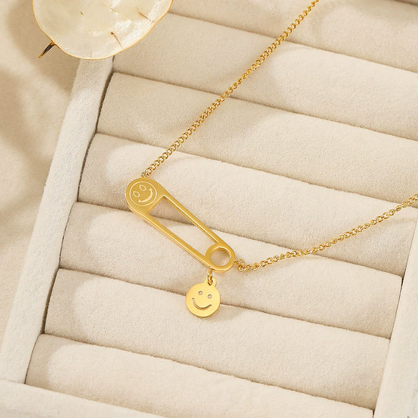 Wholesale Women's Electroplated Geometric Facial Features Expressions Stainless Steel And Titanium Steel Clavicle Necklace