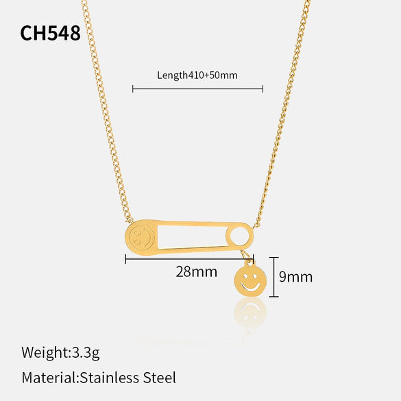 Wholesale Women's Electroplated Geometric Facial Features Expressions Stainless Steel And Titanium Steel Clavicle Necklace
