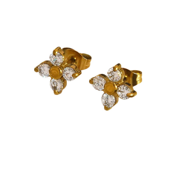 Wholesale Women's Electroplated Geometric Fourflower Zircon Tassel Stainless Steel Earrings