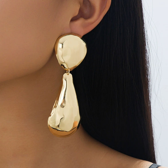 Wholesale Women's Electroplated Geometric Metal Alloy Water Drop Oval And Round Earrings Accessories