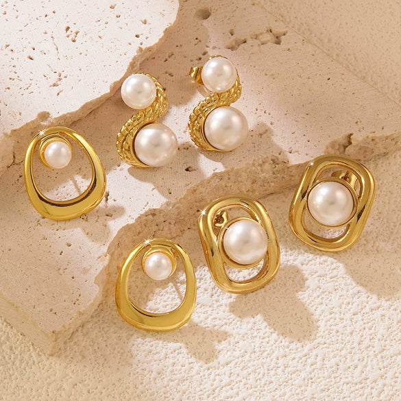 Wholesale Women's Electroplated Geometric Stainless Steel Bead Earrings Light Luxury Jewelry