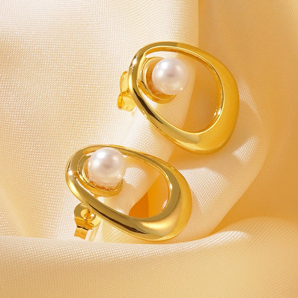 Wholesale Women's Electroplated Geometric Stainless Steel Bead Earrings Light Luxury Jewelry