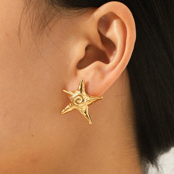 Wholesale Women's Electroplated Geometric Starfish Stainless Steel Earrings