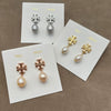 Wholesale Women's Electroplated 18K Gold Geometric Copper Pearl Cross Double T Eardrop Earrings With Natural Freshwater Beads