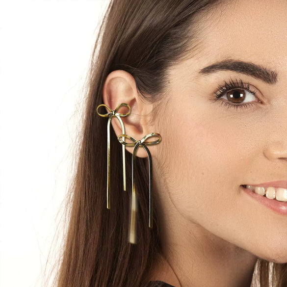 Wholesale Women's Electroplated Real Gold Bow Earrings Made Of Titanium Steel And Stainless Steel