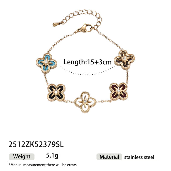 Wholesale Women's Electroplated Stainless Steel And Titanium Steel Bracelet With Flower Four Leaf Clover Heart Patterns