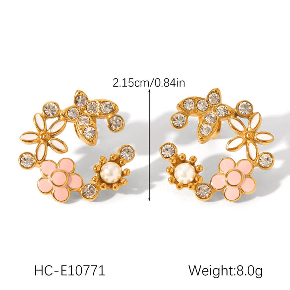 Wholesale Women's Electroplated Stainless Steel Geometric Flower Earrings