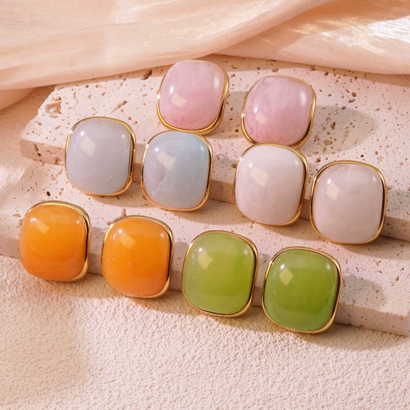 Wholesale Women's Electroplated Stainless Steel Geometric Square Candy Color Earrings