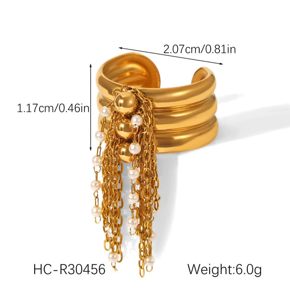 Wholesale Women's Electroplated Stainless Steel Geometric Star Cross Open Ring And Tassel Bracelet