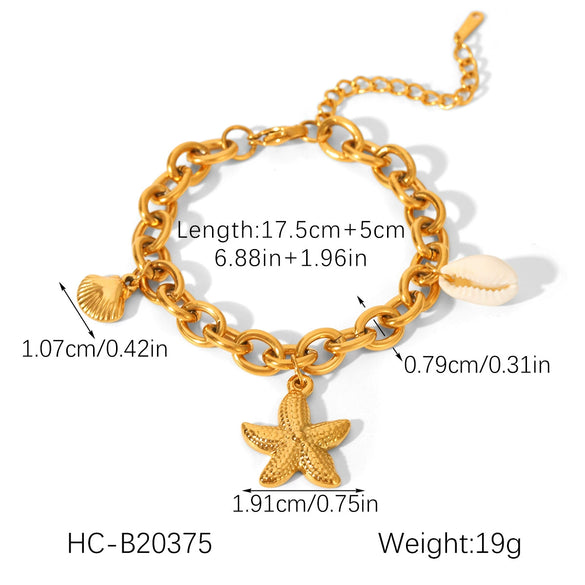 Wholesale Women's Electroplated Stainless Steel Hand Jewelry With Starfish Shell Conch Heart Shape Star Geometric Animals Zodiac Bracelet